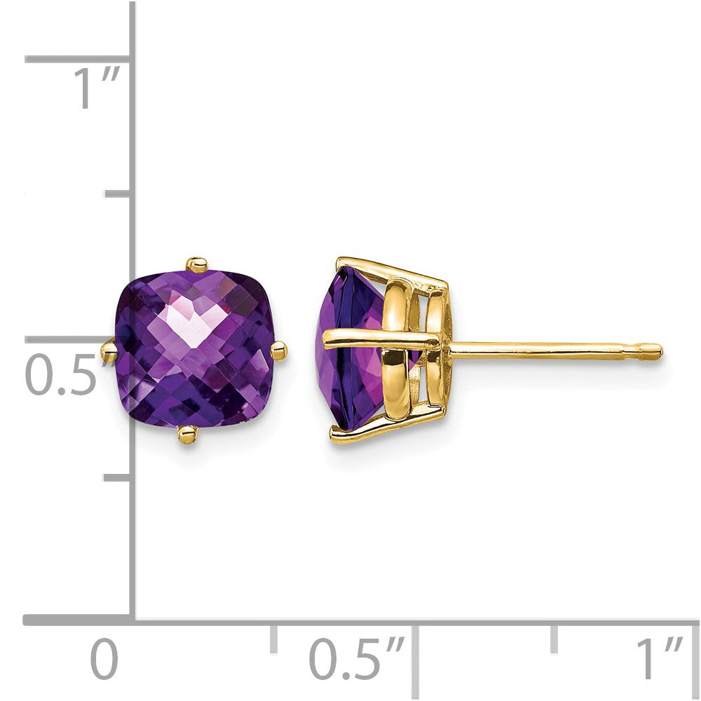 14k 7mm Cushion Amethyst Checkerboard Post Earrings