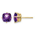 14k 7mm Cushion Amethyst Checkerboard Post Earrings