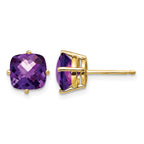 14k 7mm Cushion Amethyst Checkerboard Post Earrings