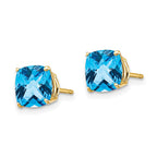 14k 7mm Cushion Blue Topaz Checkerboard Post Earrings