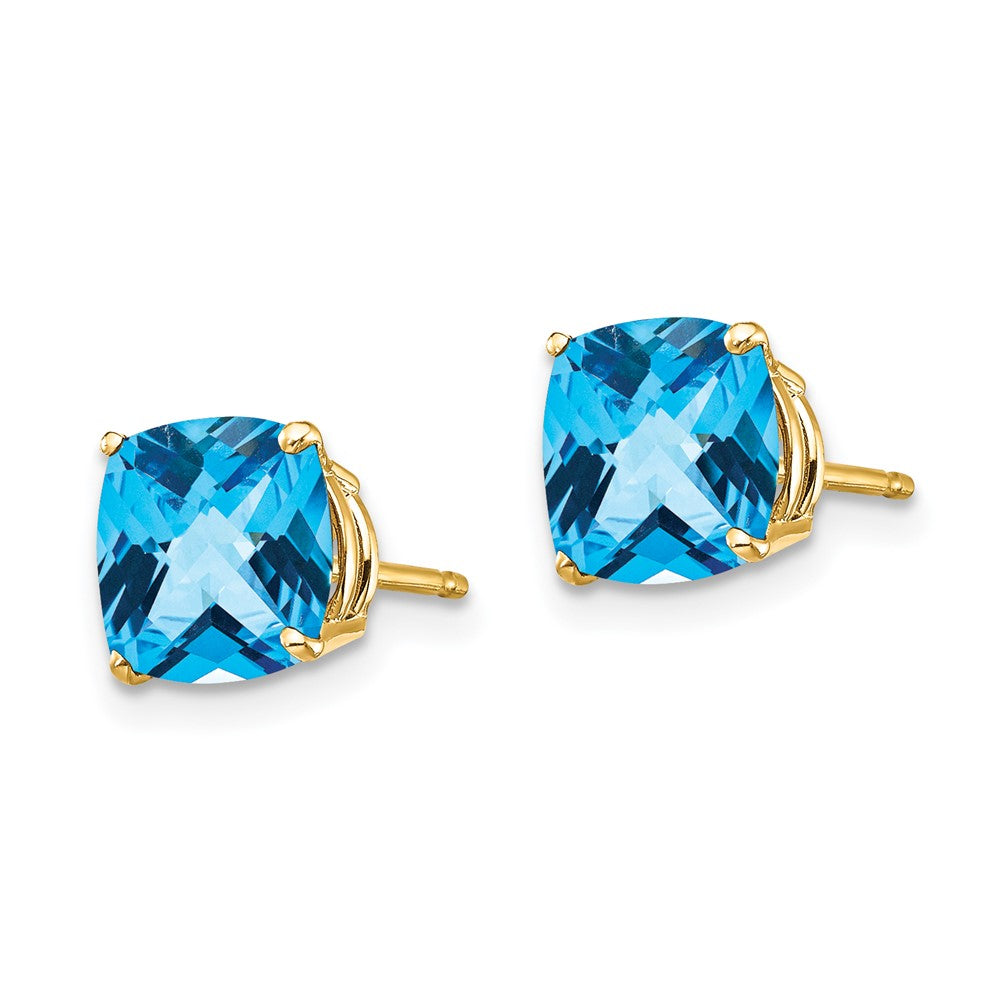 14k 7mm Cushion Blue Topaz Checkerboard Post Earrings