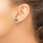 14k 7mm Cushion Blue Topaz Checkerboard Post Earrings