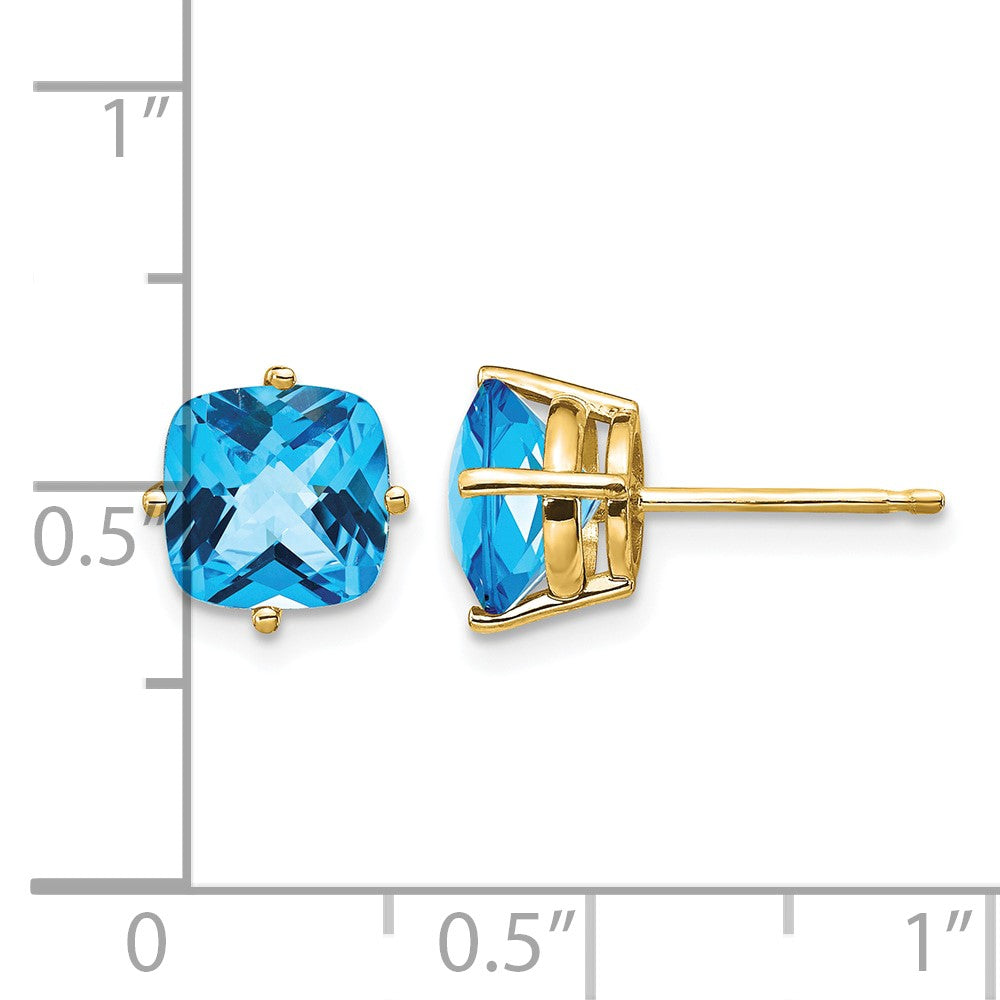 14k 7mm Cushion Blue Topaz Checkerboard Post Earrings