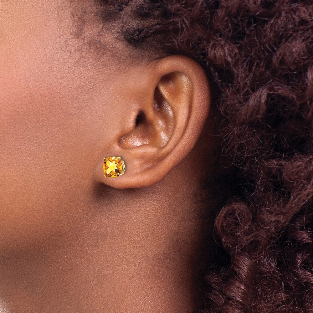 14k 7mm Cushion Citrine Checkerboard Post Earrings