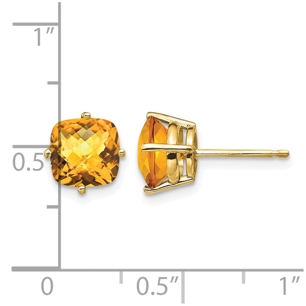 14k 7mm Cushion Citrine Checkerboard Post Earrings