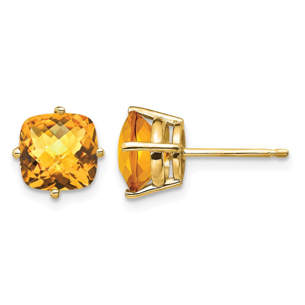 14k 7mm Cushion Citrine Checkerboard Post Earrings