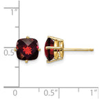 14k 7mm Cushion Garnet Checkerboard Post Earrings
