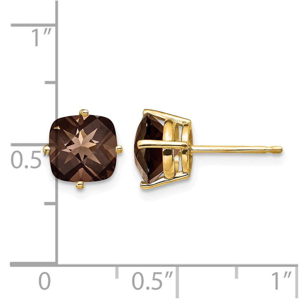 14k 7mm Cushion Smoky Quartz Post Earrings