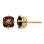 14k 7mm Cushion Smoky Quartz Post Earrings