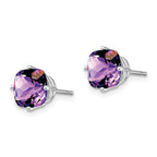 14k White Gold 7mm Cushion Amethyst Checkerboard Post Earrings