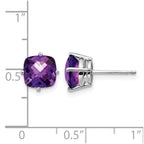 14k White Gold 7mm Cushion Amethyst Checkerboard Post Earrings