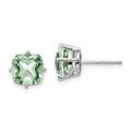 14k White Gold 7mm Cushion Green Quartz Post Earrings