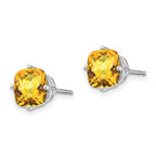 14k White Gold 7mm Cushion Citrine Checkerboard Post Earrings