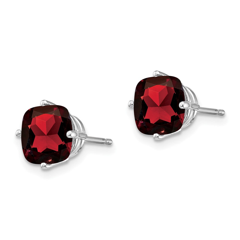 14k White Gold 7mm Cushion Garnet Checkerboard Post Earrings