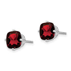 14k White Gold 7mm Cushion Garnet Checkerboard Post Earrings