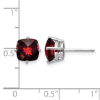 14k White Gold 7mm Cushion Garnet Checkerboard Post Earrings