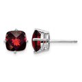14k White Gold 7mm Cushion Garnet Checkerboard Post Earrings