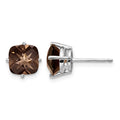14k White Gold 7mm Cushion Smoky Quartz Post Earrings
