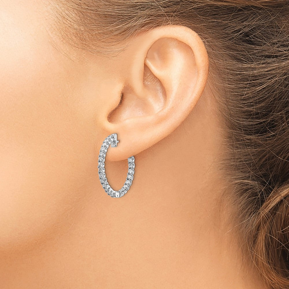 14k White Gold 1.4 carat AAA Diamond In/Out Hinged Hoop Earrings