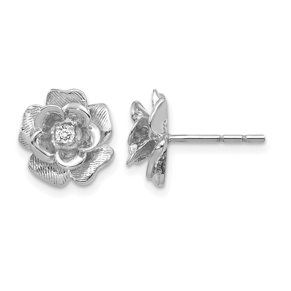 14k White Gold AAA Quality 1/15 carat Diamond Flower Post Earrings
