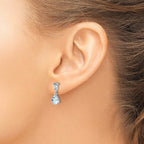 14k White Gold 7x5mm Pear and Baguette Aquamarine Dangle Post Earrings