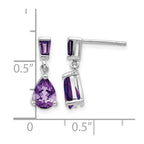 14k White Gold Pear/Baguette Amethyst Dangle Post Earrings