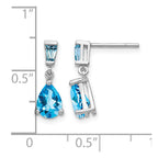 14k White Gold Pear/Baguette Blue Topaz Dangle Post Earrings