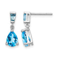 14k White Gold Pear/Baguette Blue Topaz Dangle Post Earrings