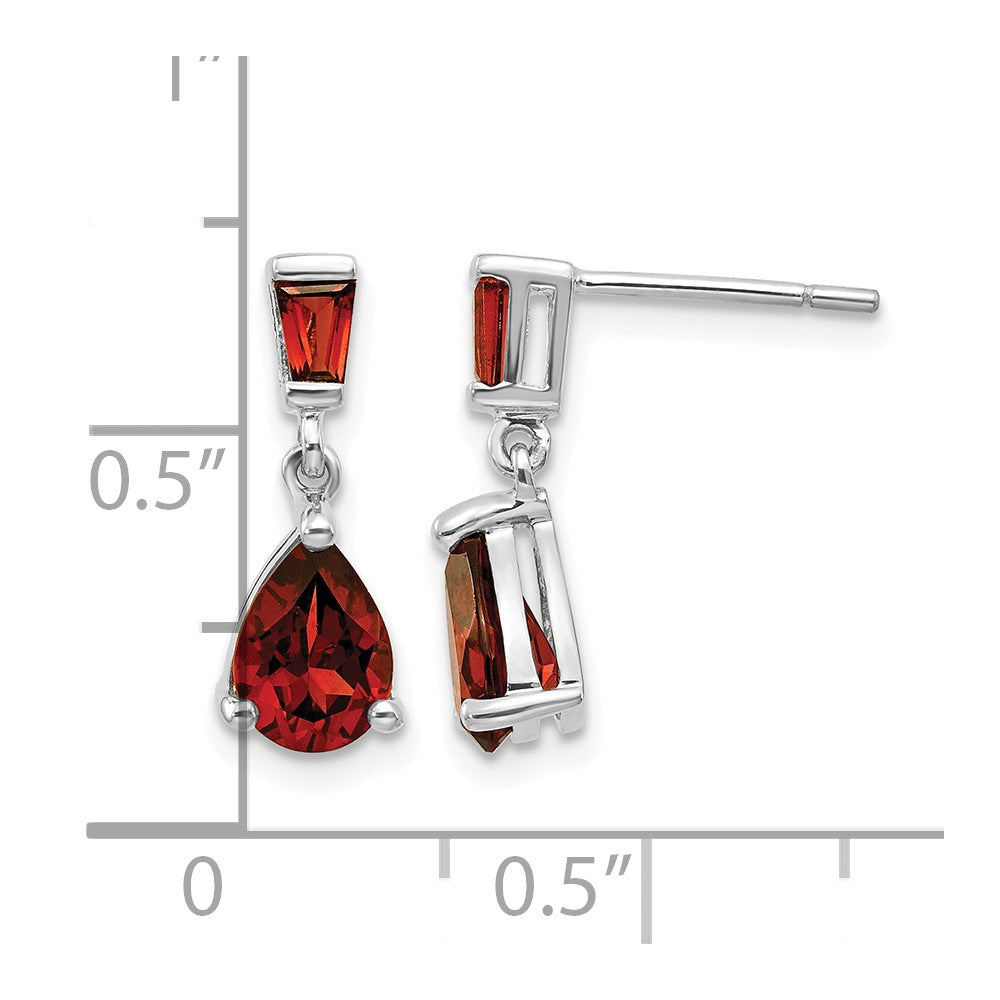 14k White Gold Pear/Baguette Garnet Dangle Post Earrings