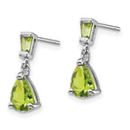 14k White Gold Pear/Baguette Peridot Dangle Post Earrings