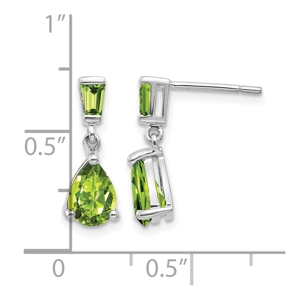 14k White Gold Pear/Baguette Peridot Dangle Post Earrings