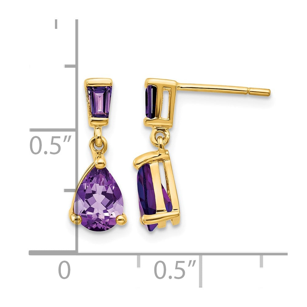 14k Pear/Baguette Amethyst Dangle Post Earrings