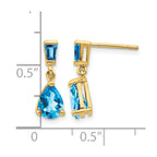 14k Pear/Baguette Blue Topaz Dangle Post Earrings