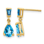 14k Pear/Baguette Blue Topaz Dangle Post Earrings