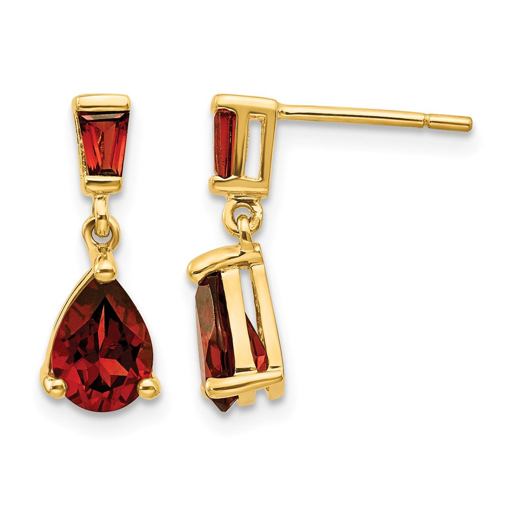 14k Pear/Baguette Garnet Dangle Post Earrings