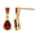 14k Pear/Baguette Garnet Dangle Post Earrings