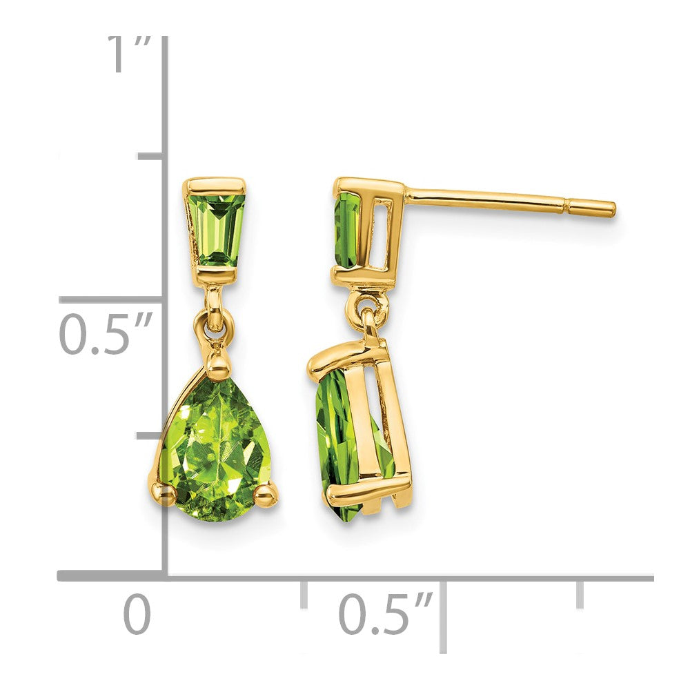 14k Pear/Baguette Peridot Dangle Post Earrings