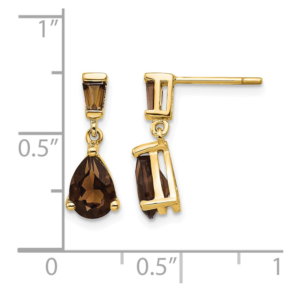 14k Pear/Baguette Smoky Quartz Dangle Post Earrings
