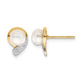 14k 5-6mm White Button Freshwater Cultured Pearl and .01 carat Diamond Post Earrings