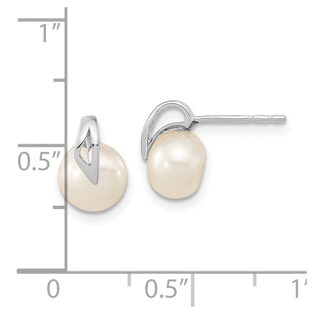 14k White Gold 7-8mm White Button Freshwater Cultured Pearl Post Earrings
