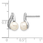 14k White Gold 6-7mm White Button Freshwater Cultured Pearl and .02 carat Diamond Post Earrings