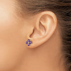 14k Heart-shaped Amethyst Flower Post Earrings