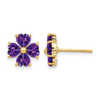 14k Heart-shaped Amethyst Flower Post Earrings