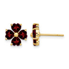14k Heart-shaped Garnet Flower Post Earrings