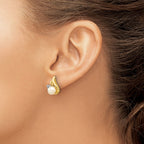 14k and White Rhodium 5-6mm White Button Freshwater Cultured Pearl and .02 carat Diamond Post Earrings