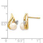 14k and White Rhodium 5-6mm White Button Freshwater Cultured Pearl and .02 carat Diamond Post Earrings