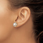 14k and White Rhodium 5-6mm White Button Freshwater Cultured Pearl and .05 carat Diamond Post Earrings