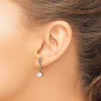 14k and White Rhodium 6-7mm Semi-round White Freshwater Cultured Pearl and .02 carat Diamond Dangle Post Earrings