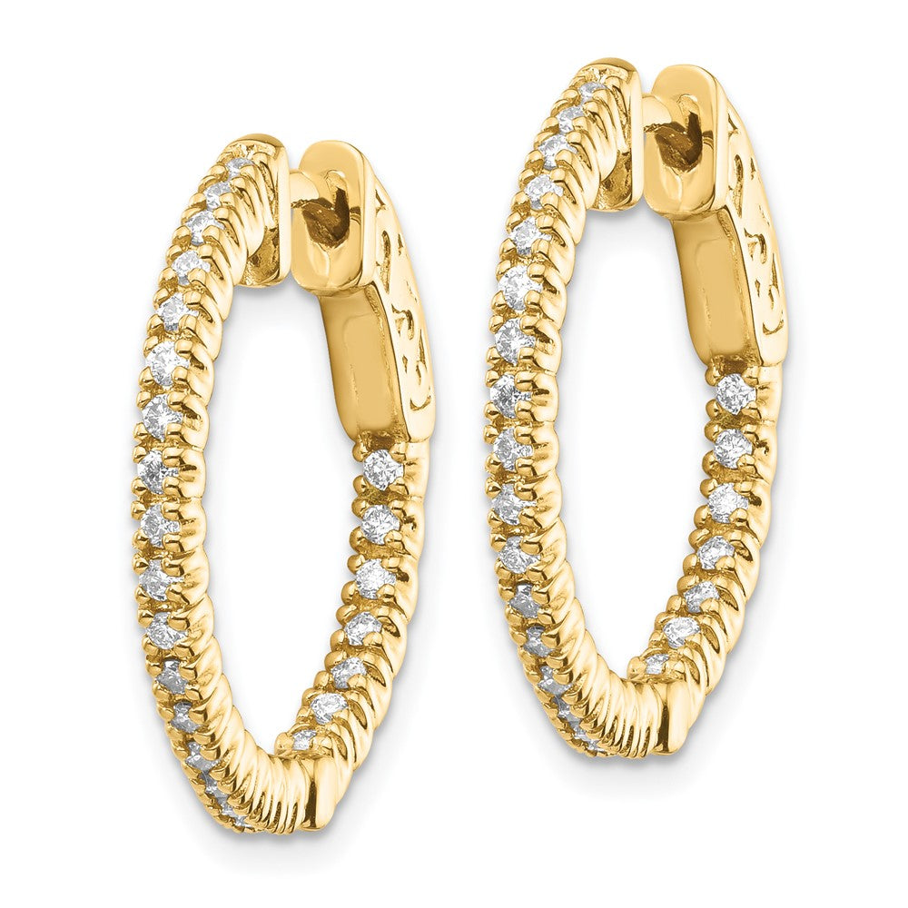 14k 3/8 carat Diamond Round In/Out Hoop w/Safety Clasp Earrings
