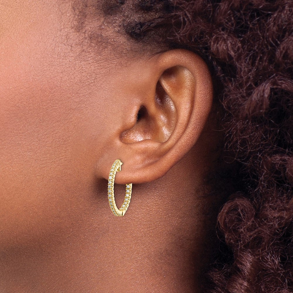 14k 3/8 carat Lab Grown Diamond VS/SI+ G+ Round In and Out Safety Clasp Hoop Earrings